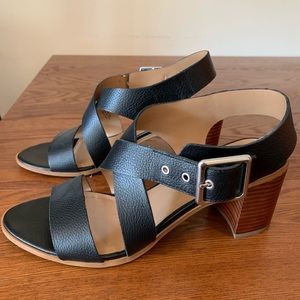 Frank Sarto Navy Strap Sandals Chunky Heel